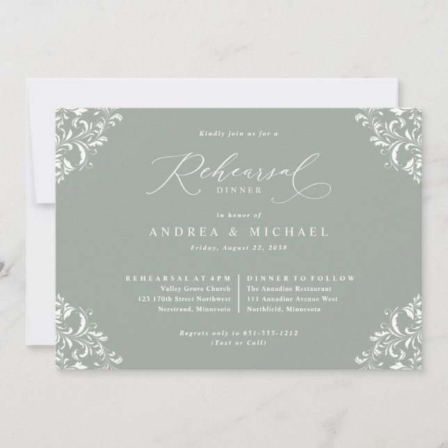 Invitation Dîner de répétition Mariage élégant Sage Green (Devant)
