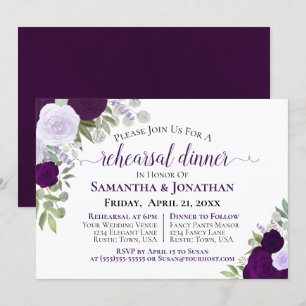 Invitation Dîner de répétition Mariage élégant violet