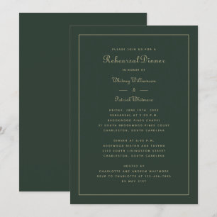 Invitation Dîner de répétition Mariage Emerald Green & Gold