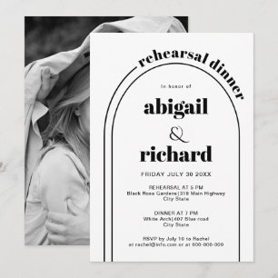 Invitation Dîner de répétition mariage en arc noir et blanc