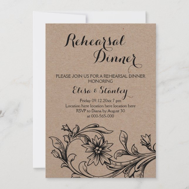 Invitation Dîner de répétition mariage en carton Kraft (Devant)
