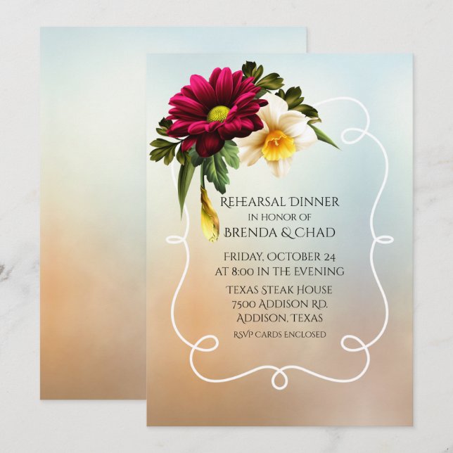 Invitation Dîner de répétition Mariage en fleurs du printemps (Devant / Derrière)