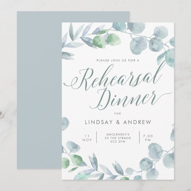 Invitation Dîner de répétition Mariage Ethereal Eucalyptus (Devant / Derrière)
