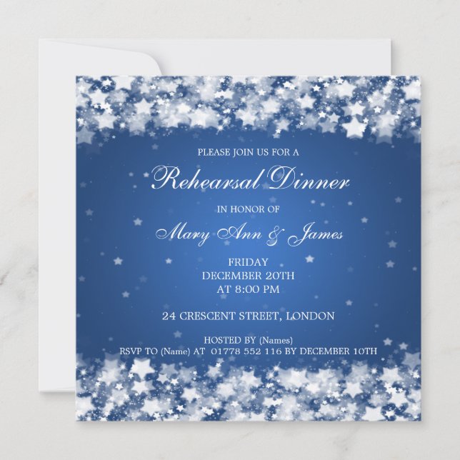 Invitation Dîner de répétition Mariage Étoiles Bleu (Devant)