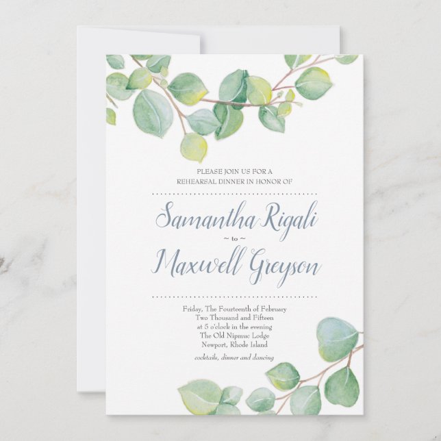 Invitation Dîner de répétition Mariage Eucalyptus (Devant)