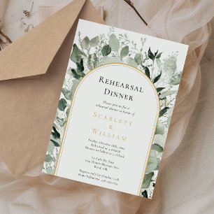 Invitation Dîner de répétition Mariage Eucalyptus Gold Arch S