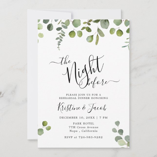 Invitation Dîner de répétition Mariage Eucalyptus Green (Devant)