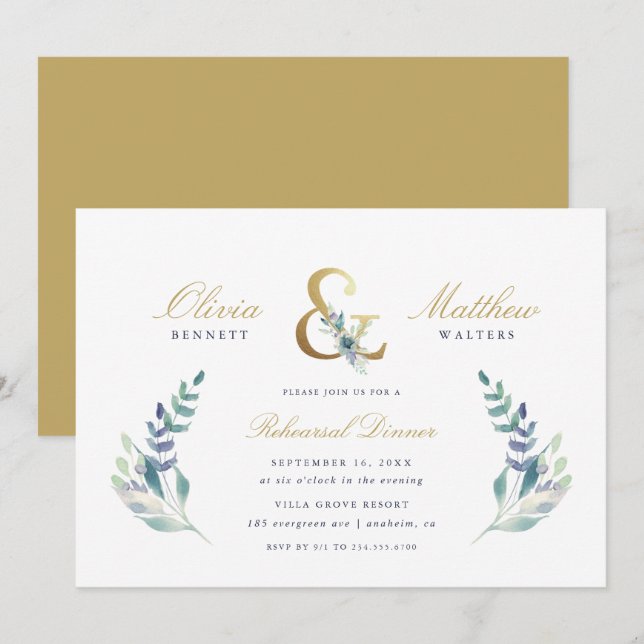 Invitation Dîner de répétition Mariage Floral de luxe Invitat (Devant / Derrière)