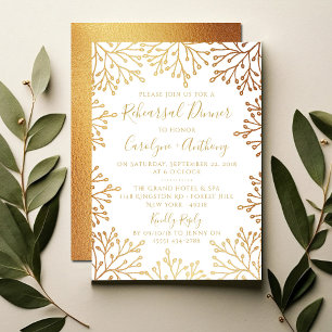 Invitation Dîner de répétition Mariage Floral White & Gold