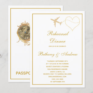 Invitation Dîner de répétition Mariage Gold Blanc