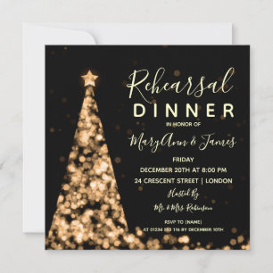Invitation Dîner de répétition Mariage Gold Christmas Tree