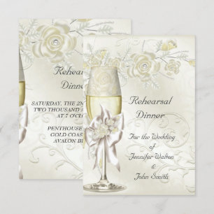 Invitation Dîner de répétition Mariage Gold Cream Pearl Flora