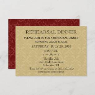 Invitation Dîner de répétition mariage / Gold & Maroon Damask