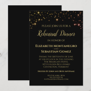 Invitation Dîner de répétition Mariage Gold Stars and Sparkle