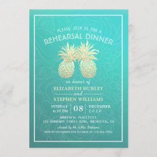 Invitation Dîner de répétition mariage Golden Pineappa Couple