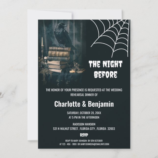 Invitation Dîner de répétition Mariage Gothic Raven Halloween (Devant)