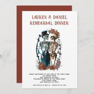 Invitation Dîner de répétition Mariage gothique Floral Skelet