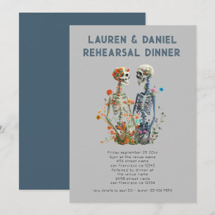 Invitation Dîner de répétition Mariage gothique Floral Skelet