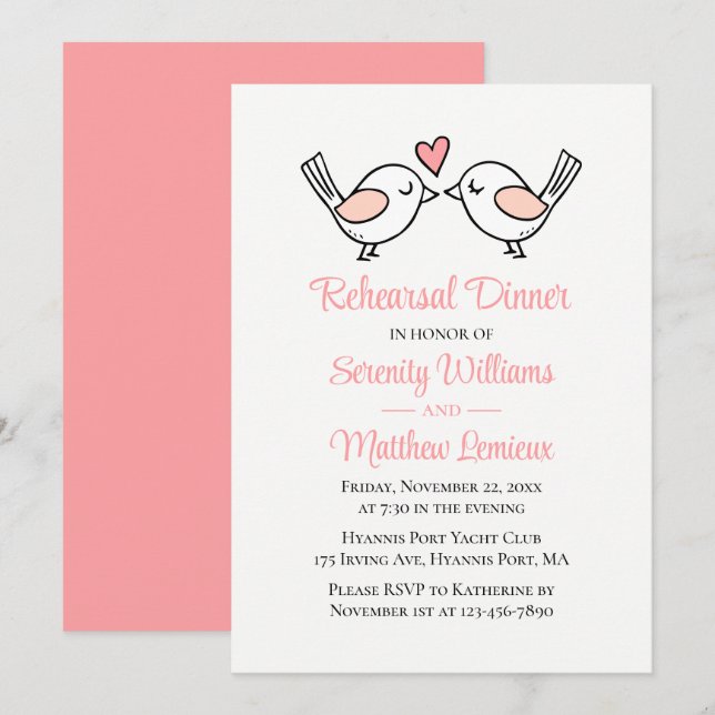 Invitation Dîner de répétition Mariage Inséparable Pink Loveb (Devant / Derrière)