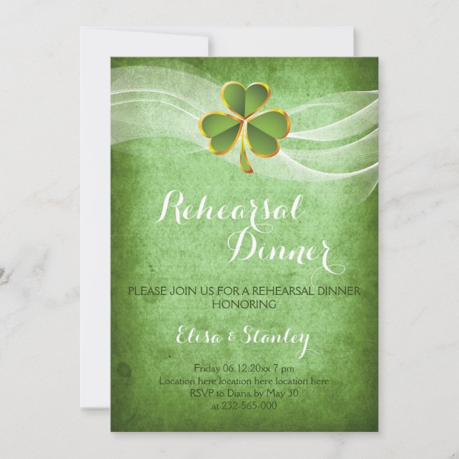 Invitation Dîner de répétition mariage irlandais sur le trèfl (Devant)