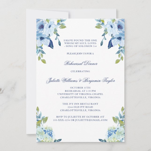 Invitation Dîner de répétition Mariage Juliette Dusty Blue (Devant)