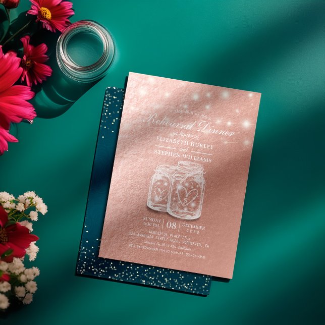 Invitation Dîner de répétition mariage Mason Jars Rose Gold F (Créateur téléchargé)