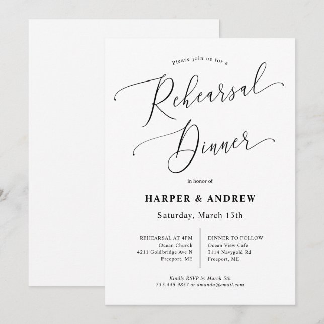Invitation Dîner de répétition Mariage minimal (Devant / Derrière)