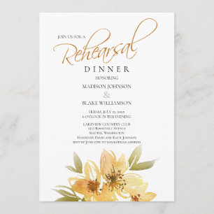 Invitation Dîner de répétition Mariage moderne Airy Jaune