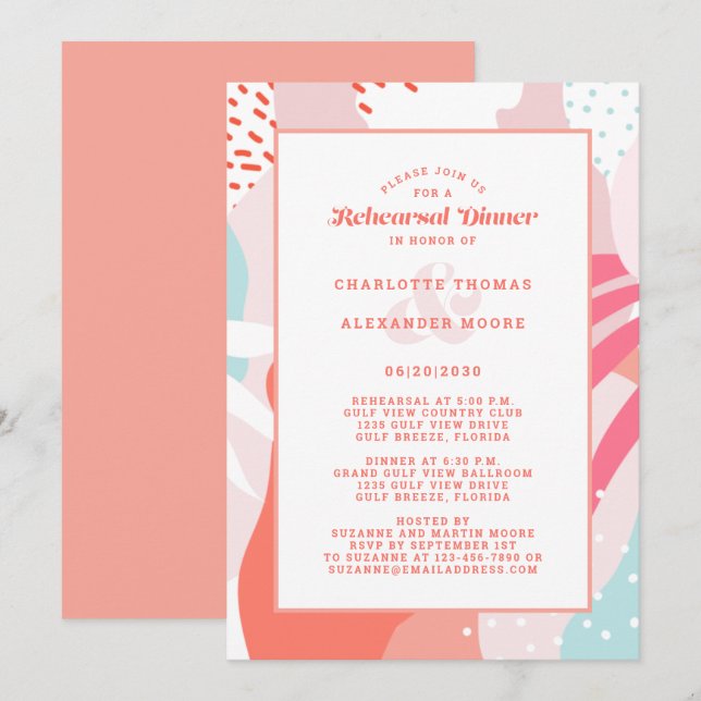 Invitation Dîner De Répétition Mariage Moderne Artsy Fun Cora (Devant / Derrière)