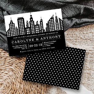 Invitation Dîner de répétition Mariage moderne chic Cityscape
