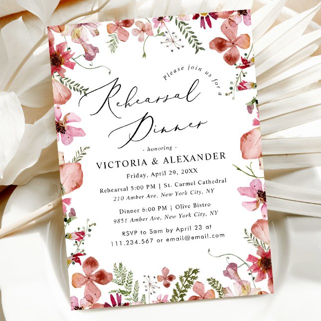 Invitation Dîner de répétition Mariage moderne rose de la rou (Créateur téléchargé)