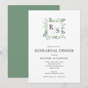 Invitation Dîner de répétition Mariage Monogram Greenery