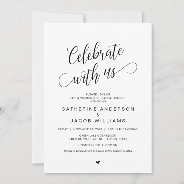 Invitation Dîner De Répétition mariage, Noir Classique Simple (Devant)