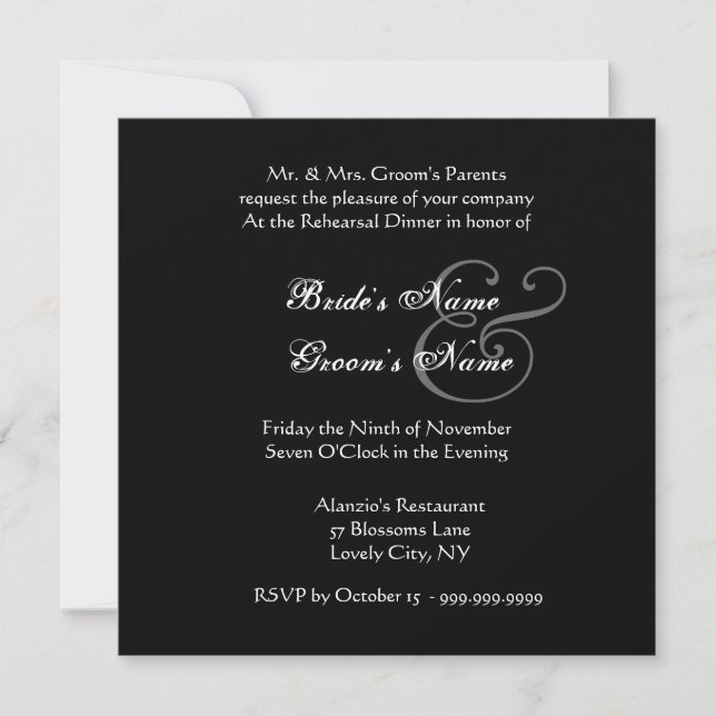 Invitation Dîner de répétition Mariage noir et blanc (Devant)