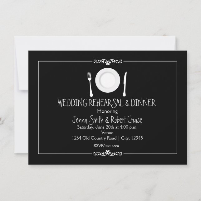 Invitation Dîner de répétition Mariage noir et blanc Invitati (Devant)