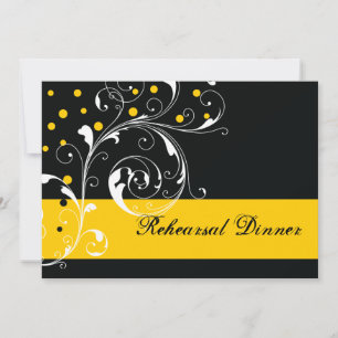 Invitation Dîner de répétition mariage noir, jaune