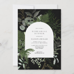 Invitation Dîner de répétition Mariage noir Wild Fern Greener