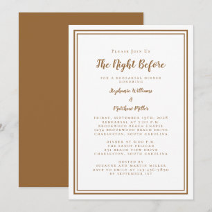 Invitation Dîner de répétition Mariage nuit avant Brown blanc