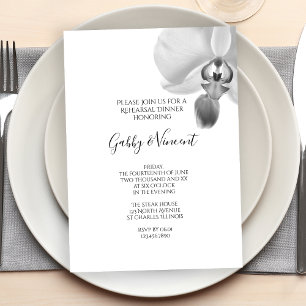 Invitation Dîner de répétition Mariage Orchidées Noires et Bl