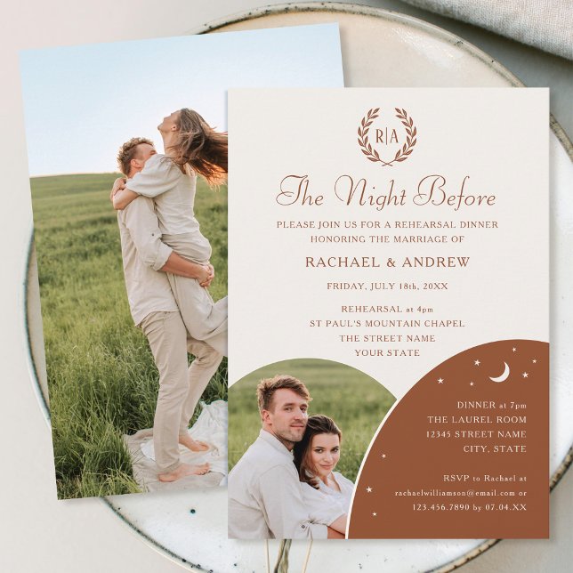 Invitation Dîner de répétition mariage Photo Monogram Terraco (Créateur téléchargé)