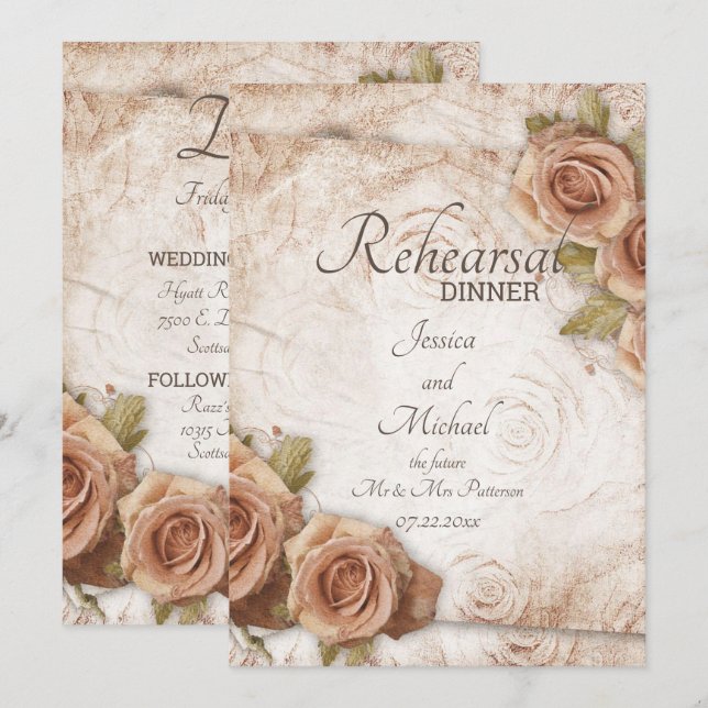 Invitation Dîner de répétition Mariage Rose de couleur douce (Devant / Derrière)