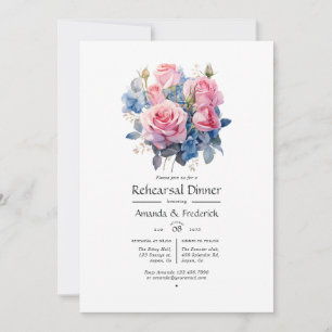 Invitation Dîner de répétition Mariage rose et bleu