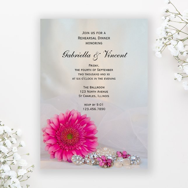 Invitation Dîner de répétition Mariage rose et boutons (Créateur téléchargé)