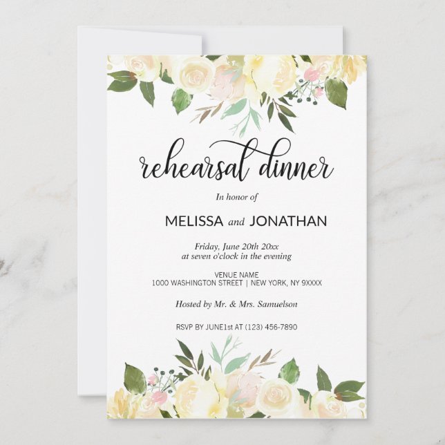 Invitation Dîner de répétition Mariage rose floral (Devant)