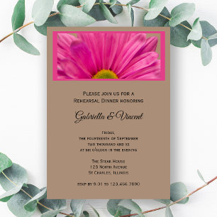 Invitation Dîner de répétition Mariage rose Gerber Daisy