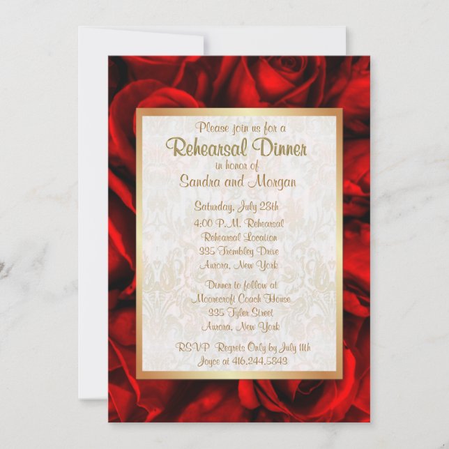 Invitation Dîner de répétition Mariage Rose rouge (Devant)
