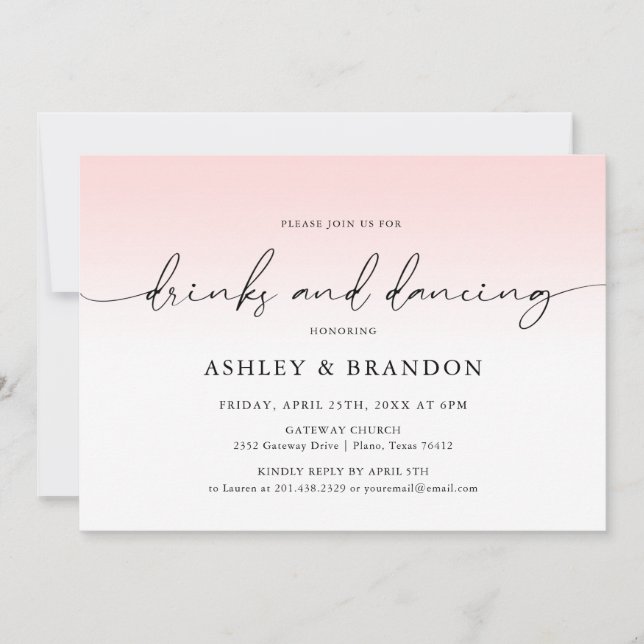 Invitation Dîner de répétition Mariage rose-rustique Invitati (Devant)