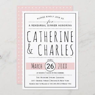 Invitation Dîner de répétition mariage rose vif typographie
