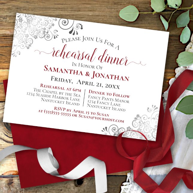 Invitation Dîner de répétition Mariage rouge élégant pour Fri (Créateur téléchargé)