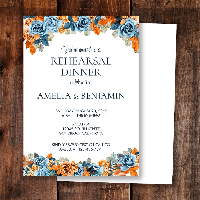 Invitation Dîner de répétition Mariage Rust Navy Blue Terraco (Créateur téléchargé)